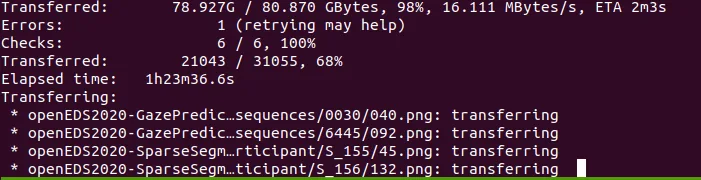 rclone copy running in the terminal