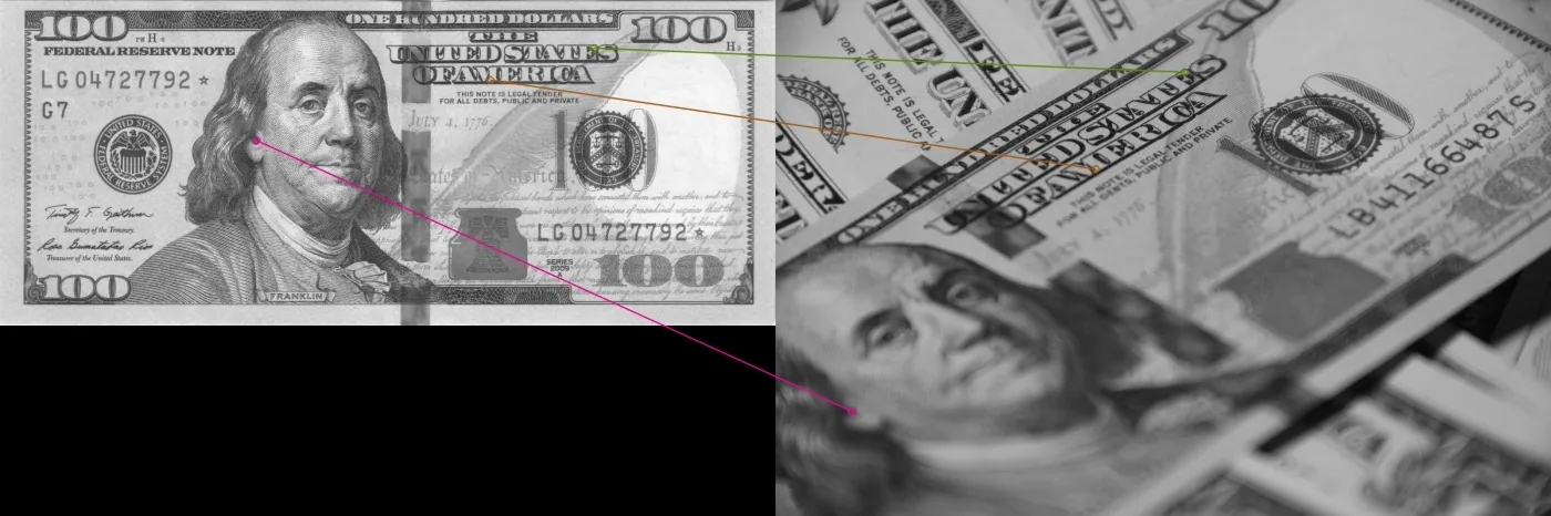 BRISK features on the hundred-dollar bill, training image